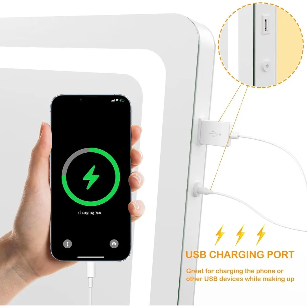 Makeup Vanity Mirror with Lights-LED Lighted Mirror with 10X Magnification and USB Charging Port, Touch 3 Colors Dimmable