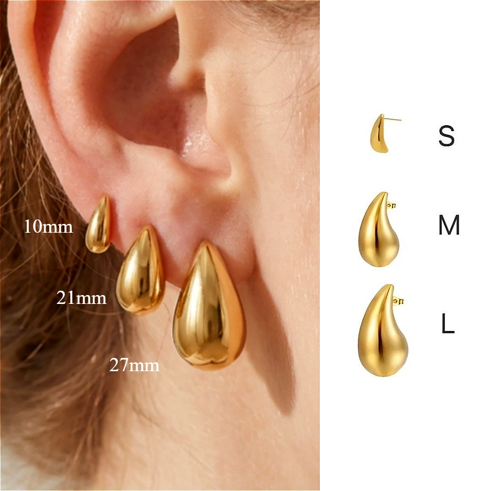 10-31mm Stainless Steel Vintage Chunky Water Drop Earrings for Women Gold Plated Thick Earring Statement Wedding Jewelry Gifts