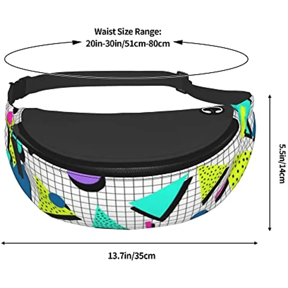 Retro 80s/90s Style Waist Pack (Fanny Pack) - Adjustable Strap, Headphone Jack, For Travel & Sports