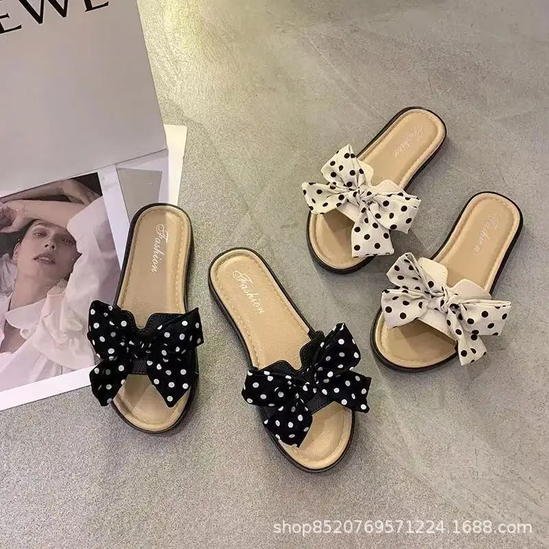 

2023 new bow slippers wear ladies summer fashion beach shoes sandals flat flash slippers M-51