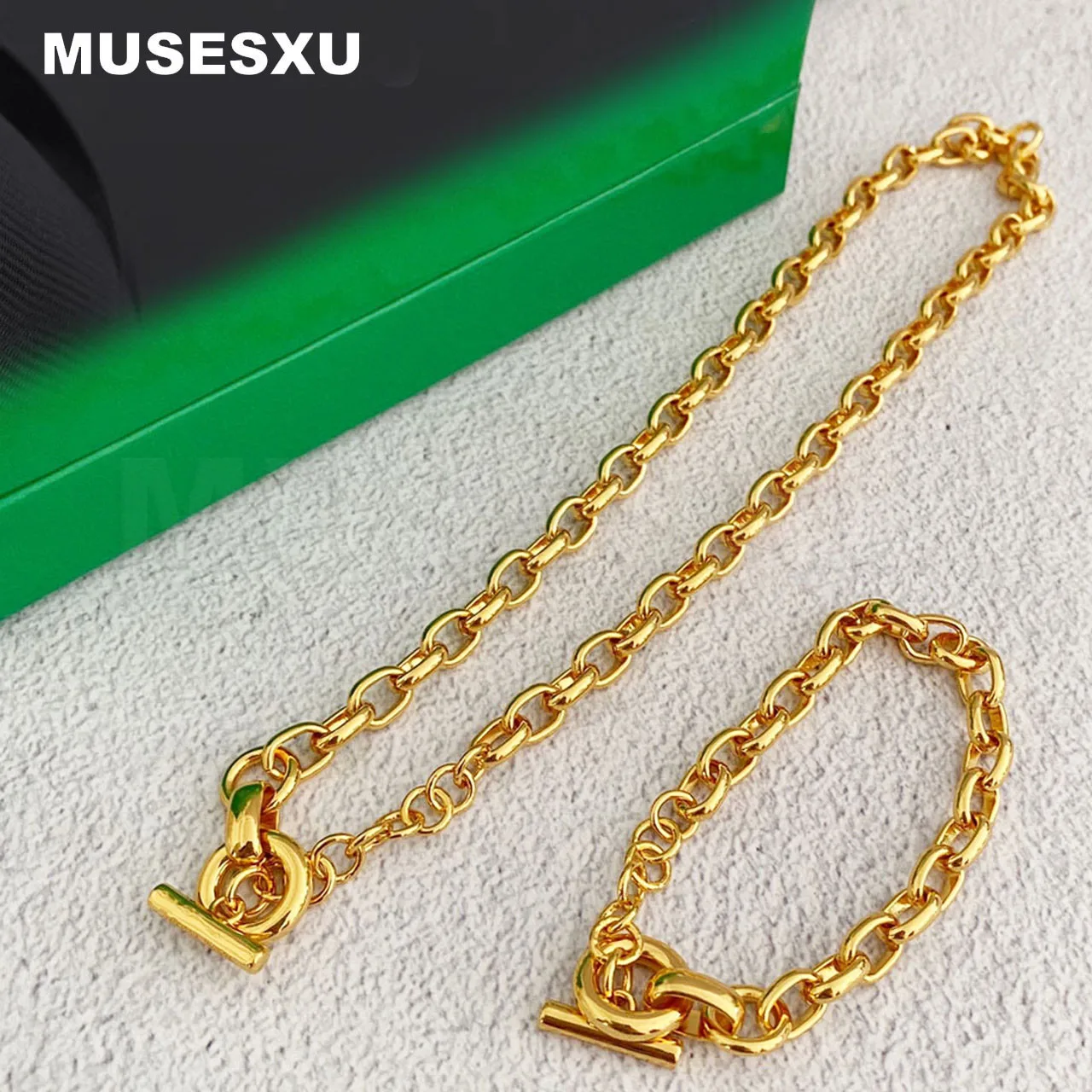 

Jewelry & Accessories High Quality Gold Thick Chain Buckle Bracelet & Necklace For Woman's Gifts