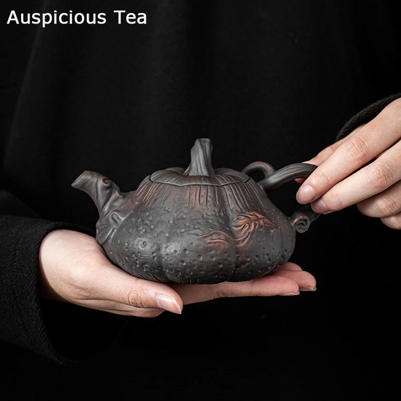 

Qingxi Purple Pottery Pumpkin Pot Antique Relief Ceramic Teapot Small Single Teapot Tea Making Device Household Kung Fu Tea Set