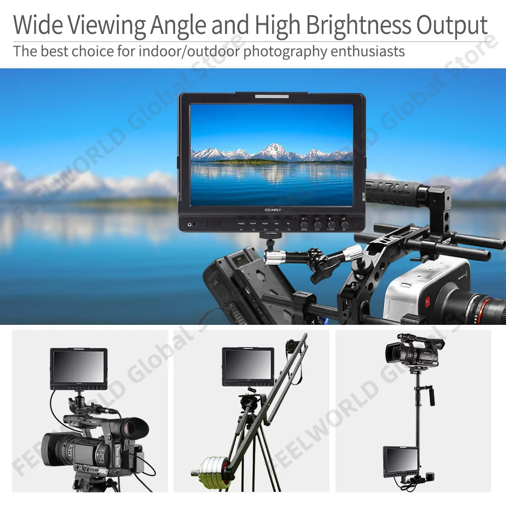 Feelworld FW1018V1 10.1 Inch Camera Field Broadcast Monitor Full HD 1920x1200 IPS 4K HDMI YPbPr Video Audio for DSLR Cameras