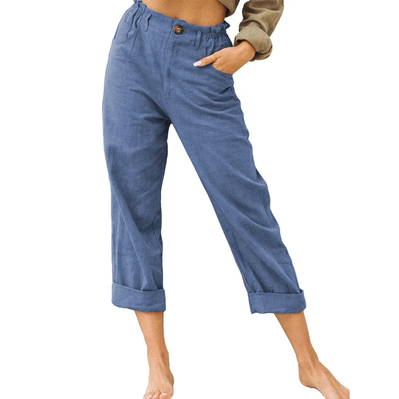 Summer Casual Pants New Women's Solid Color Fashion Loose High Waist Leisure Ropa De Mujer Barata Y Envío Gratis Ofertas
