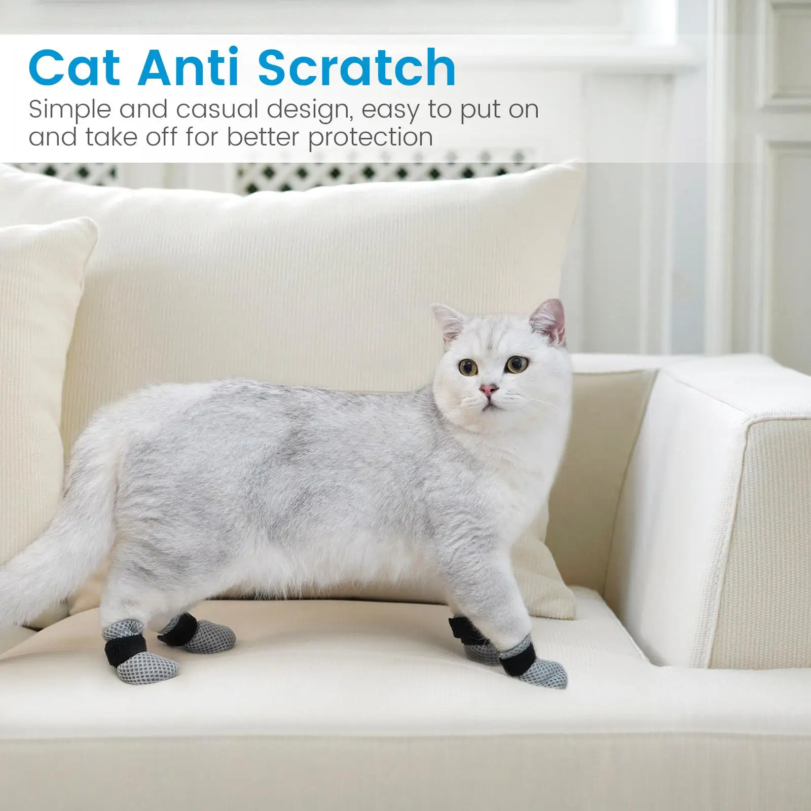 4 Pcs Cat Shoes Claw Sleeves Feet Socks Cover Clippers Pet Covers Caps for Cats Grey Foot