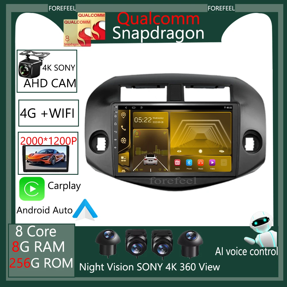 

Qualcomm snapdragon Android Car Radio Video Multimedia Player For Toyota RAV4 3 XA30 2005 - 2013 Navigation GPS Carplay No 2din