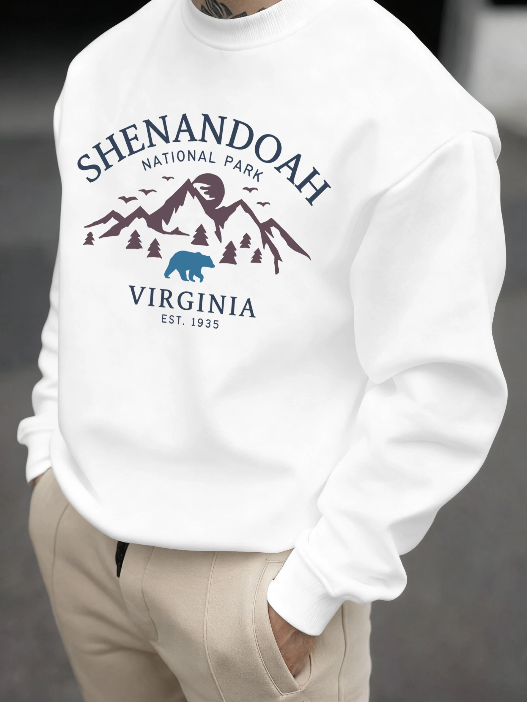 Shenandoah Virginia National Park Print Herren Pullover Vintage Warmes Sweatshirt Lässige weiche Kleidung Fleece Basic Loose Sportswear – Detail 17