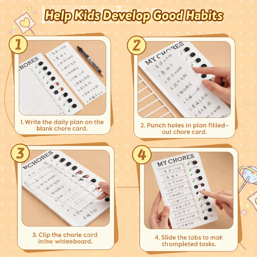 Reusable Sliding Chore Checklist Board - Durable, Erasable Responsibility and Time Management Tool