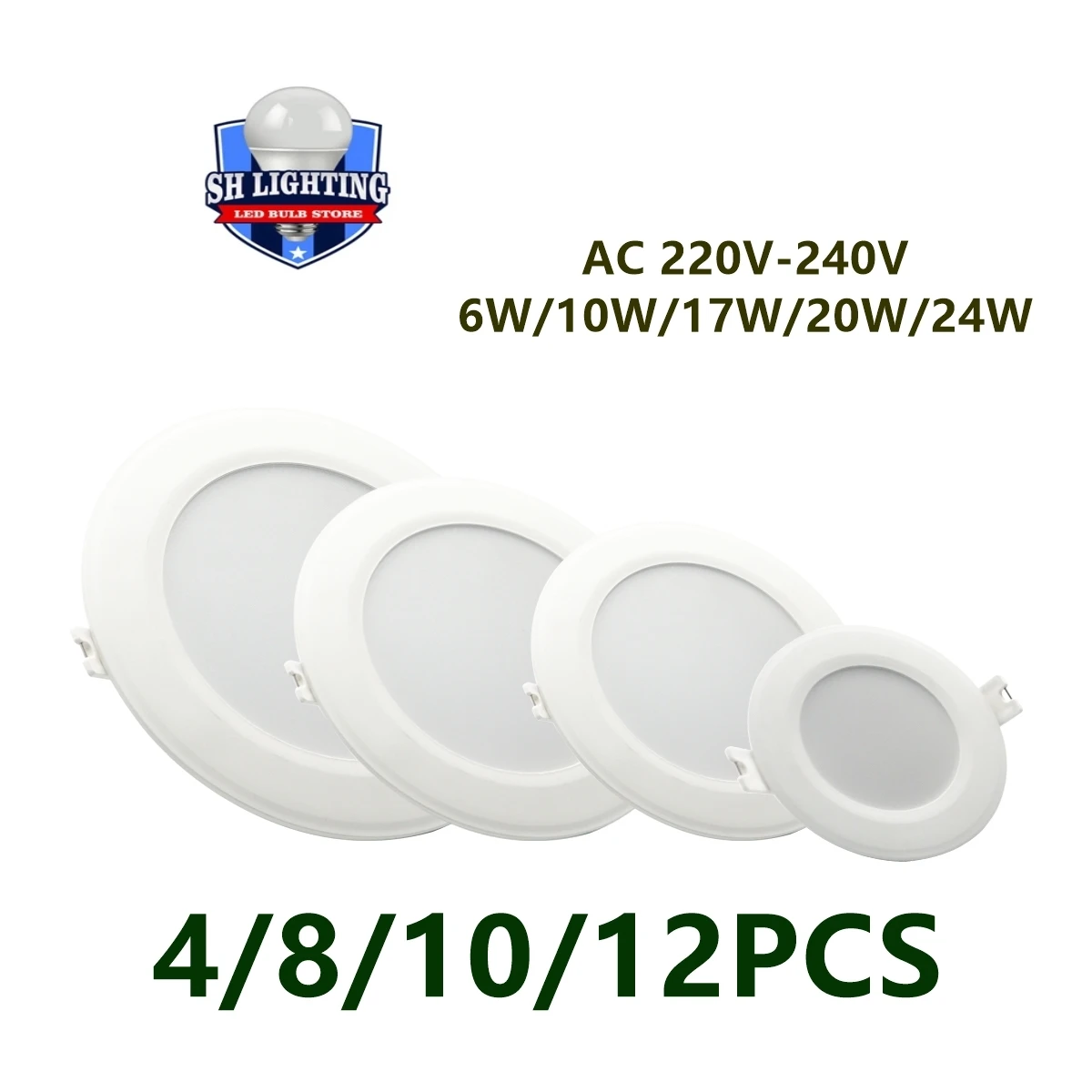 4-12PCS Led Downlight Recessed Indoor Led panel lightHigh power 6W-24W AC220V AC120V for kitchen living room office