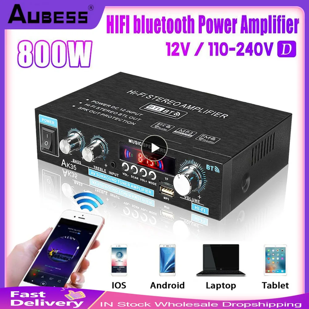 

AK35 380 800W Home Digital Amplifiers Audio 110-240V Bass Audio Power bluetooth Amplifier Hifi FM Auto Music Subwoofer Speakers