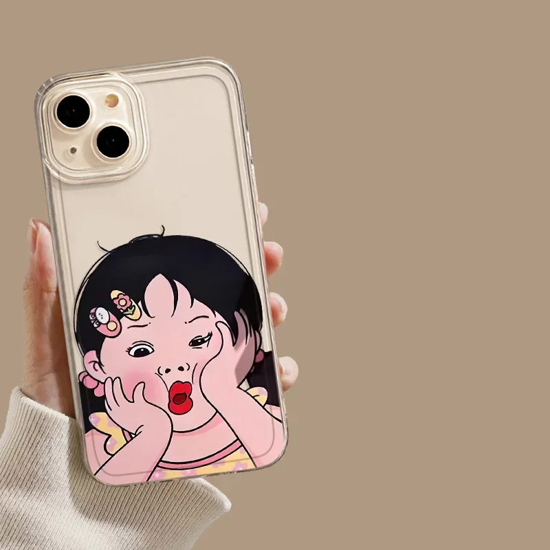 Adorable Transparent Cartoon Phone Case - Cute Girl Design