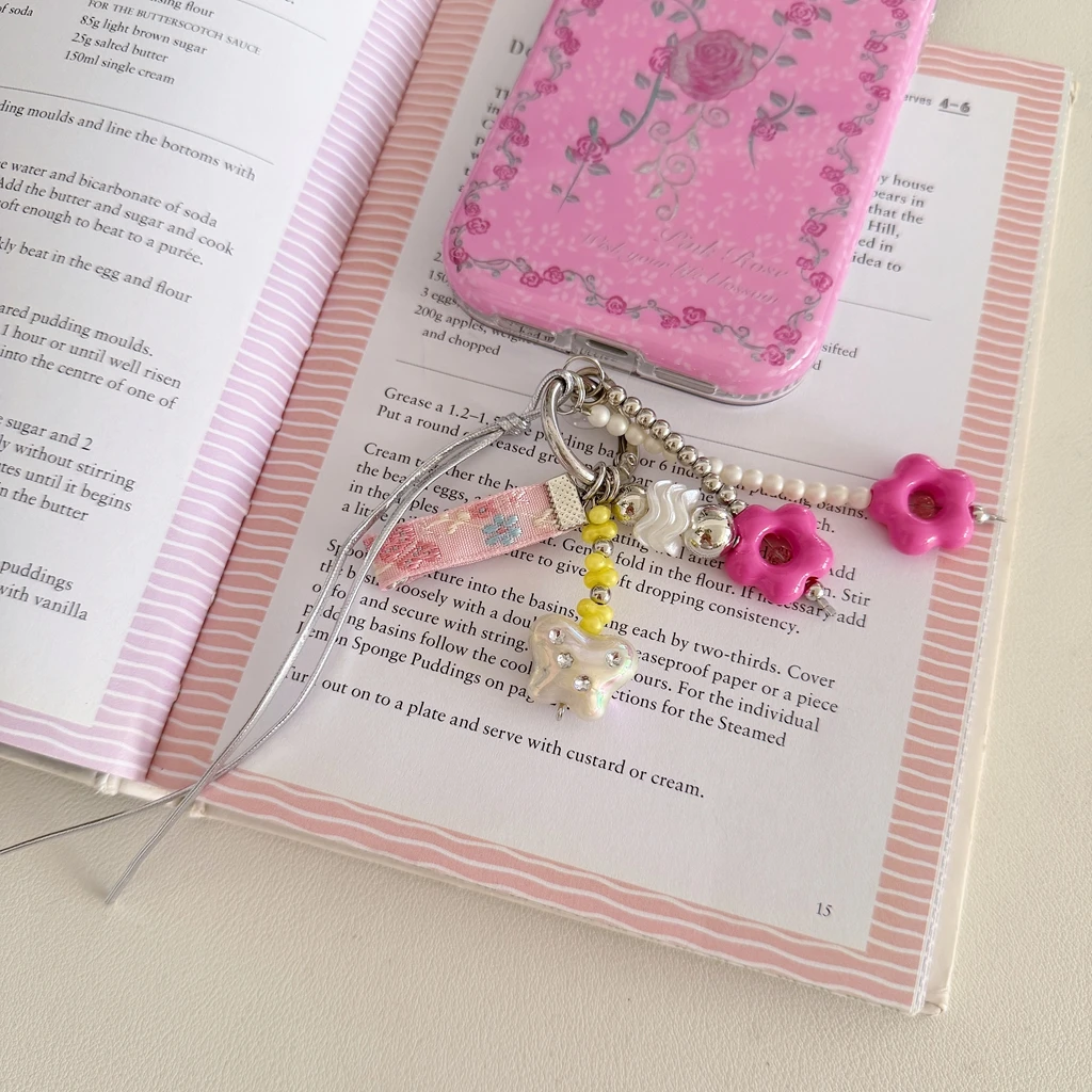 Sweet Pink Rose Flower Glossy Pendant Shockproof Protective Phone Cover Case