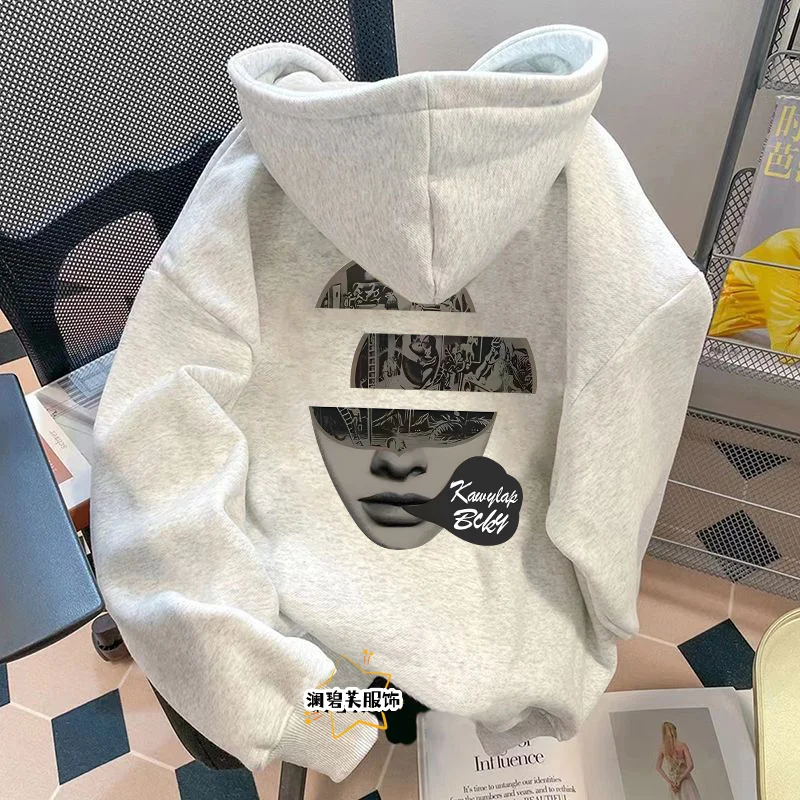 

Autumn and Winter American Fashion Men and Women Fashion Personalized Printed Hooded Sweater Couple Retro Loose Lazy Casual Top