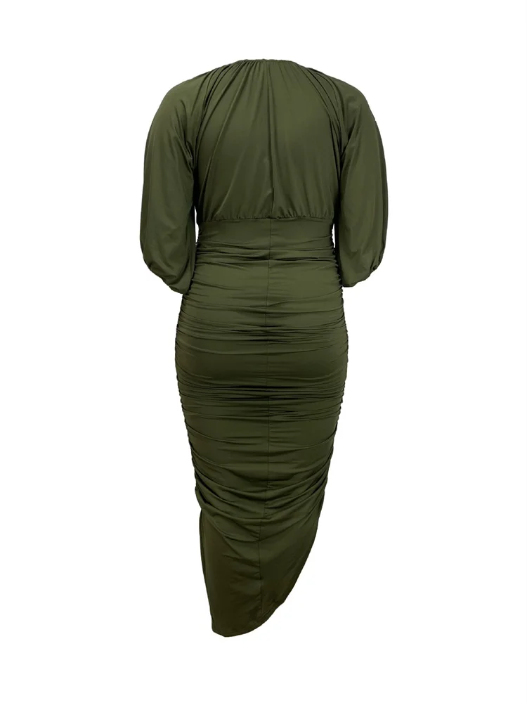 Wmstar Plus Size Dresses for Women Bodycon Stretch Elegant Bdraped Sleeve Split Hem Maxi Dress Summer Wholesale Dropshipping