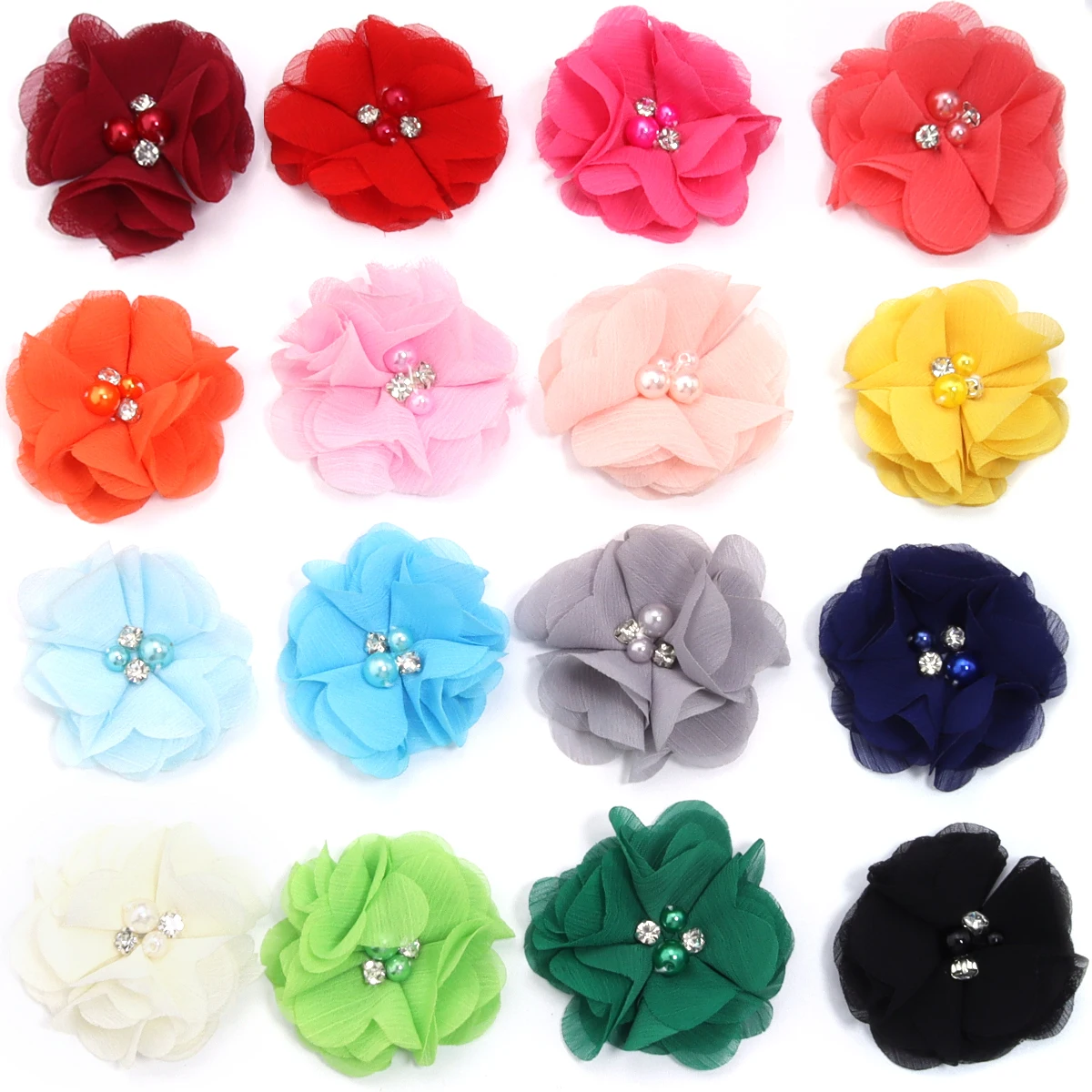 4 Stück Chiffon-Stoffblume, 6 cm, Imitationsperle, Strass, künstliche Blumen für Zuhause, Hochzeit, Party, DIY, Kleidung, Kopfbedeckung, Dekor