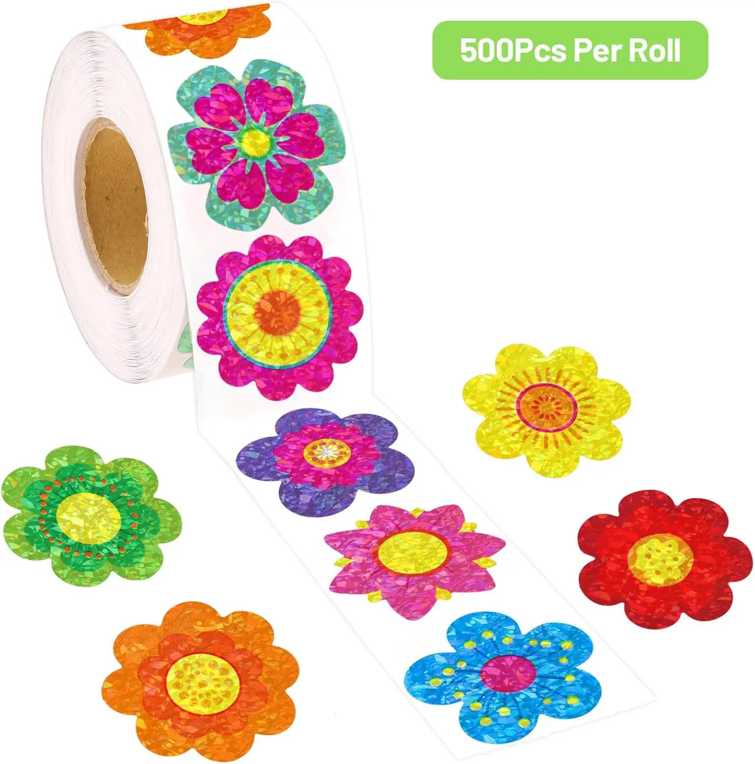 500 Stück/Rolle, 2,5 cm, blumenförmige holografische Aufkleber – Versiegelungen für Geschenkboxen und dekorative Klebeetiketten