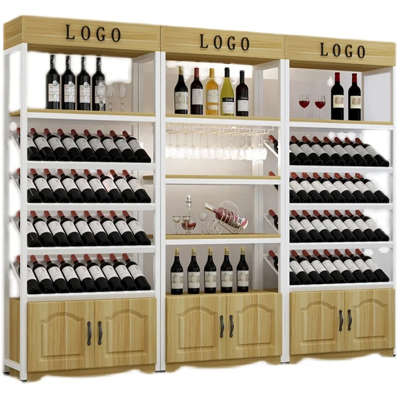 Home Wine Rack Bar Floor Storage Wrought Iron Display Cabinet Liquor Stand Organizer for Kitchen Dining Room