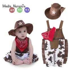 Baby boy romper costume infant toddler cowboy clothing set 3pcs hat+scarf+romper halloween purim event birthday outfits