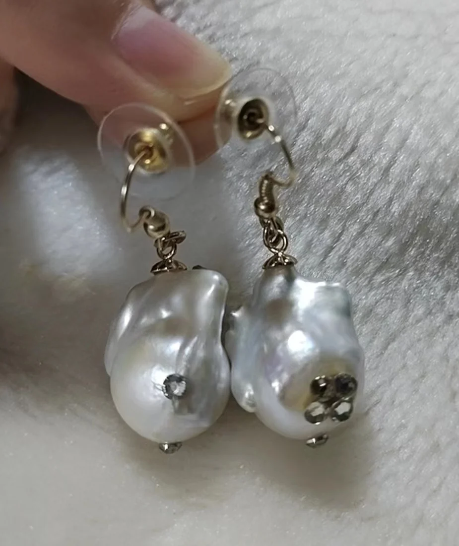

Perfect Baroque Pearl Earrings,White Color Genuine Freshwater Pearls Crystal Beads Silver Gold Color Dangle Earrings For Women