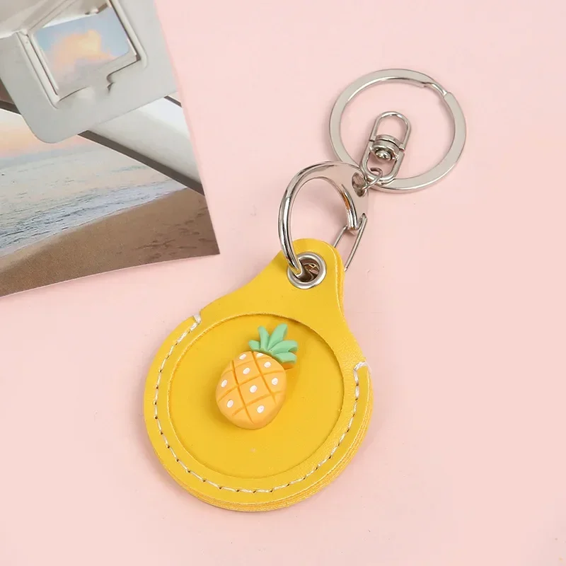 Retro Rectangular Round Keyring Leather Access Card Holder Keychain Community Water Drop Proximity Card Protective Case Key Fob