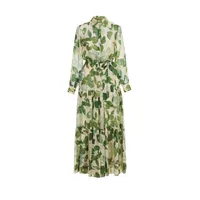 CHCH Women's Dress 2025 Spring New Long Sleeve Collar Green Flower Vacation - Image 2