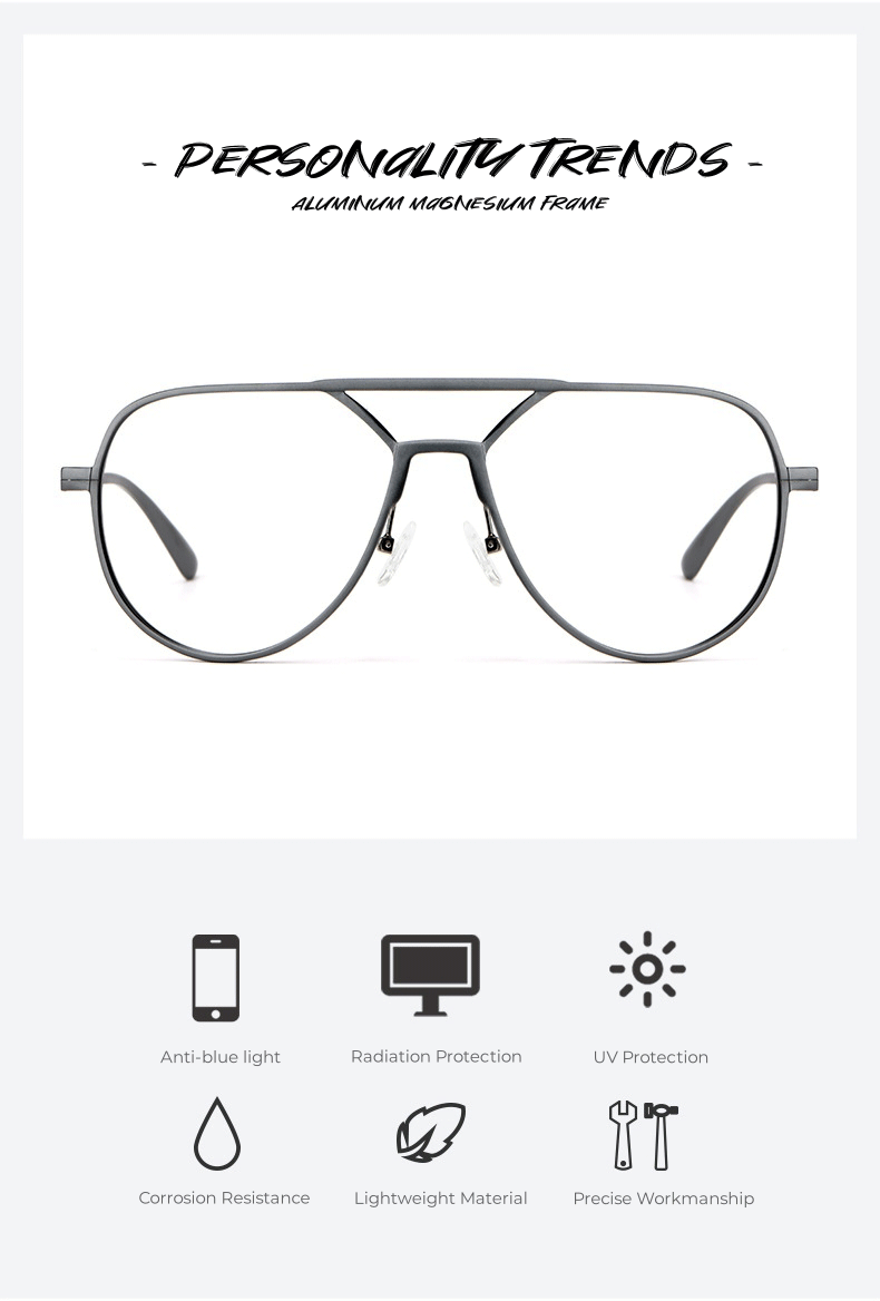 Reines Titan ultraleichte Doppels trahl große Brille Rahmen Männer Pilot dekorative Brillen Rezept Myopie optische Brillen – Detail 3