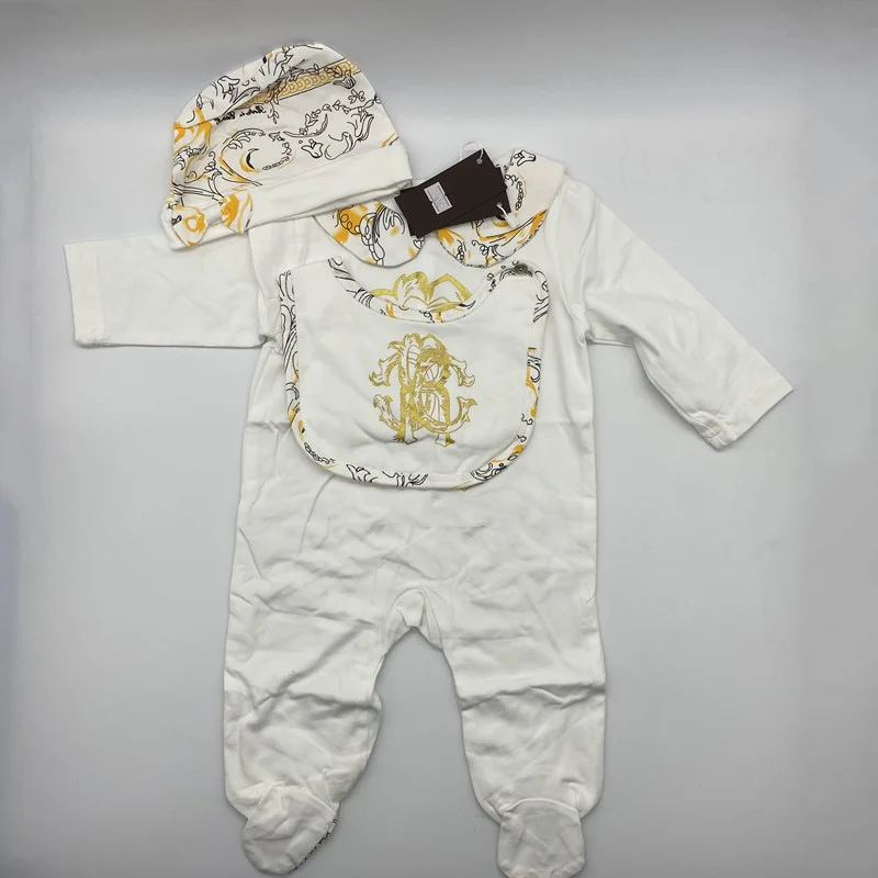 New Infant White Romper set For Baby Girl Romper Cltohing Set Baby Flower Jumpsuits Newborn Footies+Hat+Bib Baby Bodysuits cheap