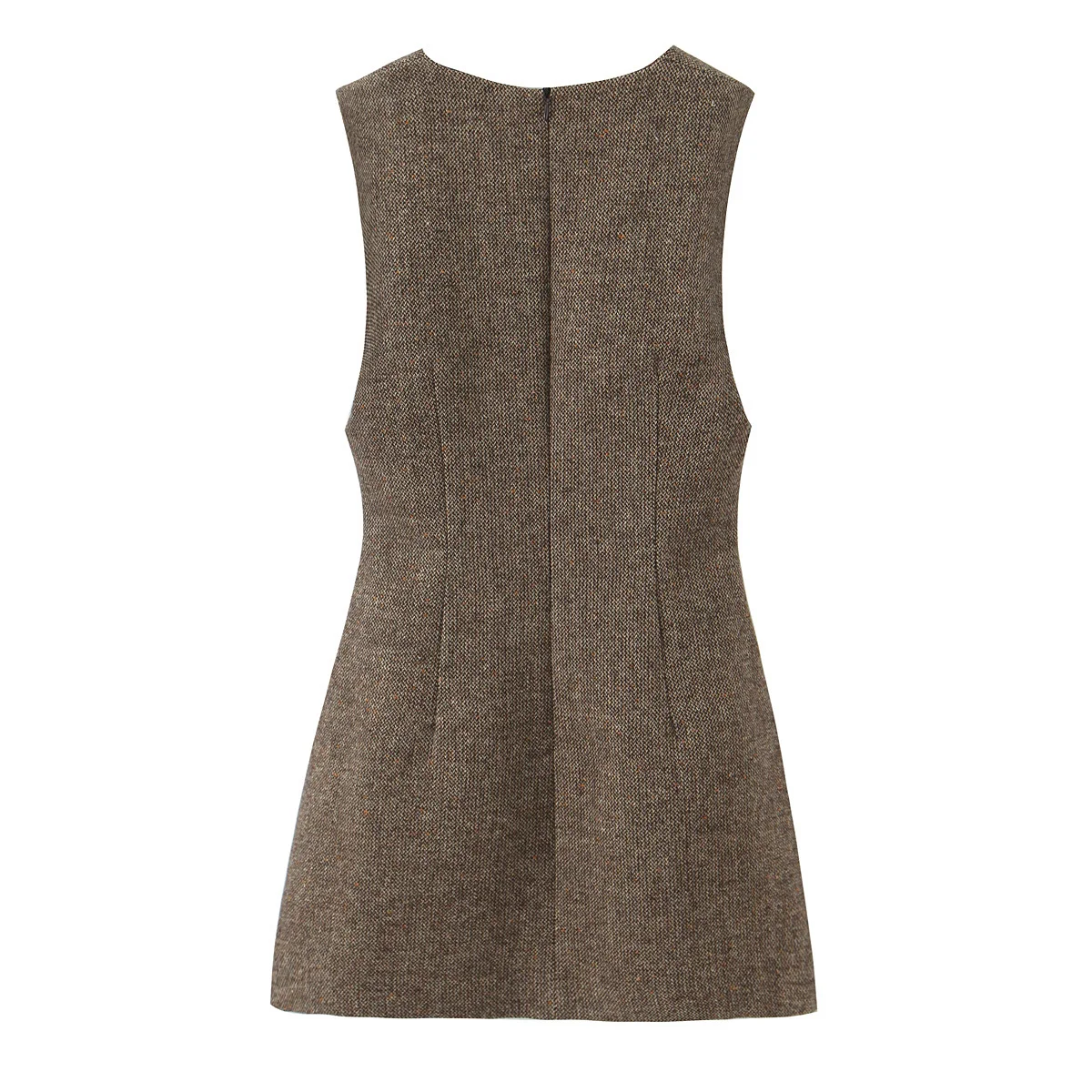 HH Spring Fashion Sleeveless Wool Solid Short Dress Woman Female Elegant Back V-Neck Zipper A-Line Streetwear Mini Dress