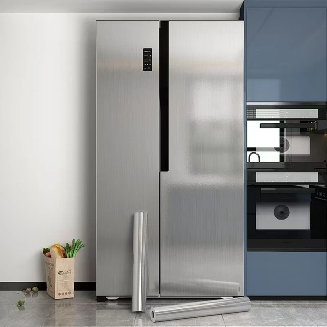 วอลเปเปอร์แบบมีกาวในตัวสีเงินขัดเงา ทนไฟและกันน้ำ ตู้เย็น ห้องนั่งเล่น ห้องครัว ฟิล์มตกแต่งเคาน์เตอร์ 1