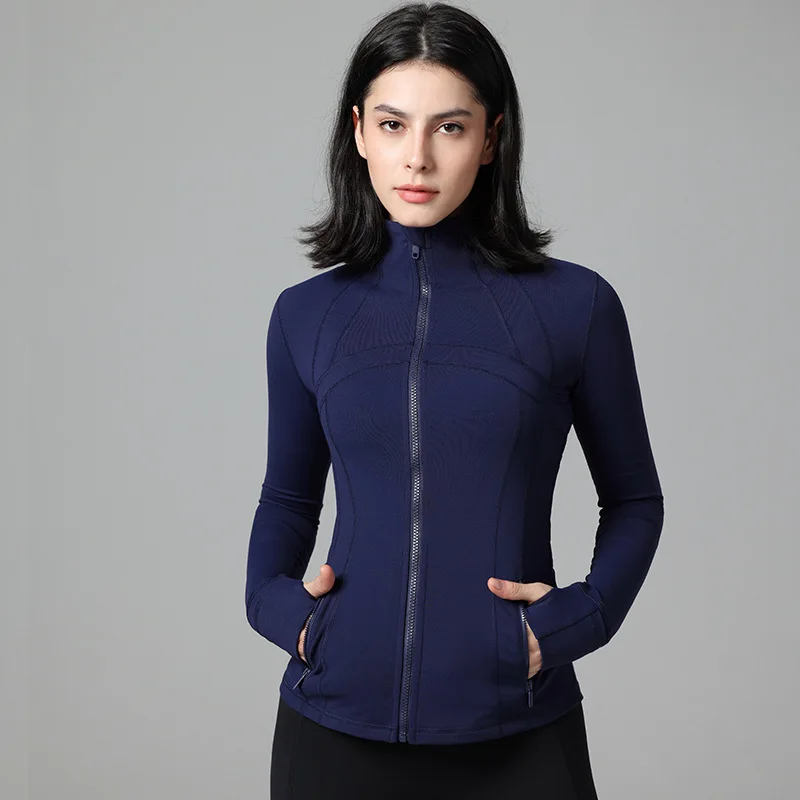 Yoga Nylon Stretch Track Jacket Gym Fitness Sport Top High Elasticity Long Sleeves Zipper Motorcycle Jacket Coat Sportswear