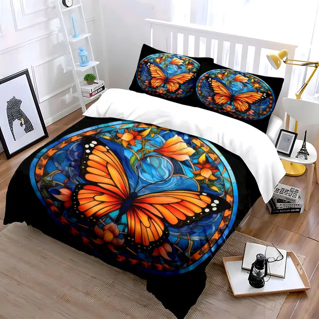 Ensemble de verrerie vitrailée motif papillon, exquis ensemble de literie en trois pièces, cadeau pour enfants et adultes 1