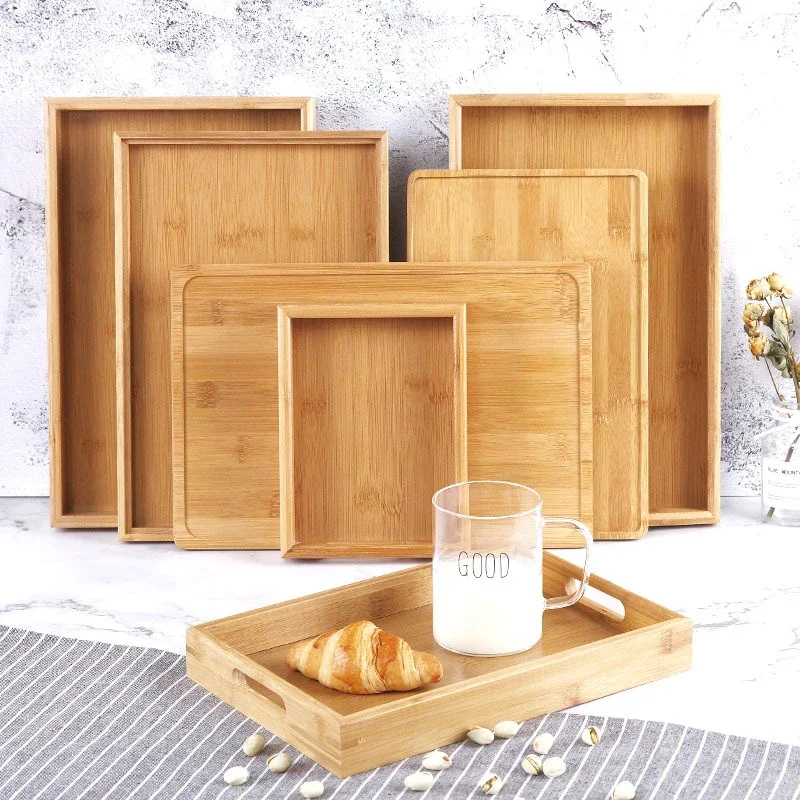 1pcs Eco Friendly Bamboo Rectangular Serving Trays for Kung Fu Tea Cup Fruit Dessert Food Sundries Storage Hotel Dinner Plate - Image 3