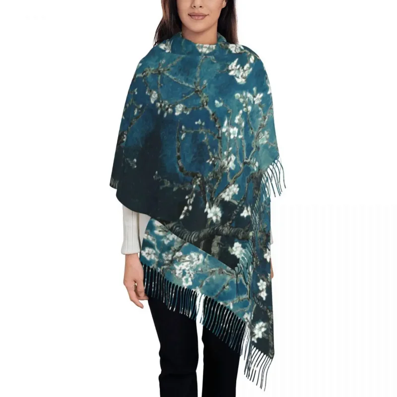 

Van Gogh Almond Blossoms Tassel Scarf Women Soft Flowers Painting Shawls Wraps Ladies Winter Scarves