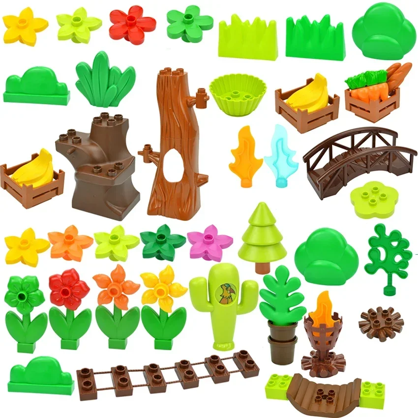 Duploes Big Size Building Block Plant Fruit Accessorie Flower Grass Tree Stump Adornment Farm  Large Plates Brick Duploes Toy 2
