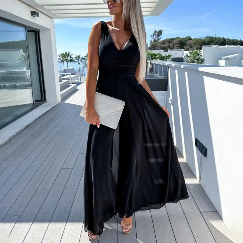 

Lady Jumpsuit Straight Lady Dress High Waist Dress Up Elegant Tight Waist Women Prom Jumpsuit