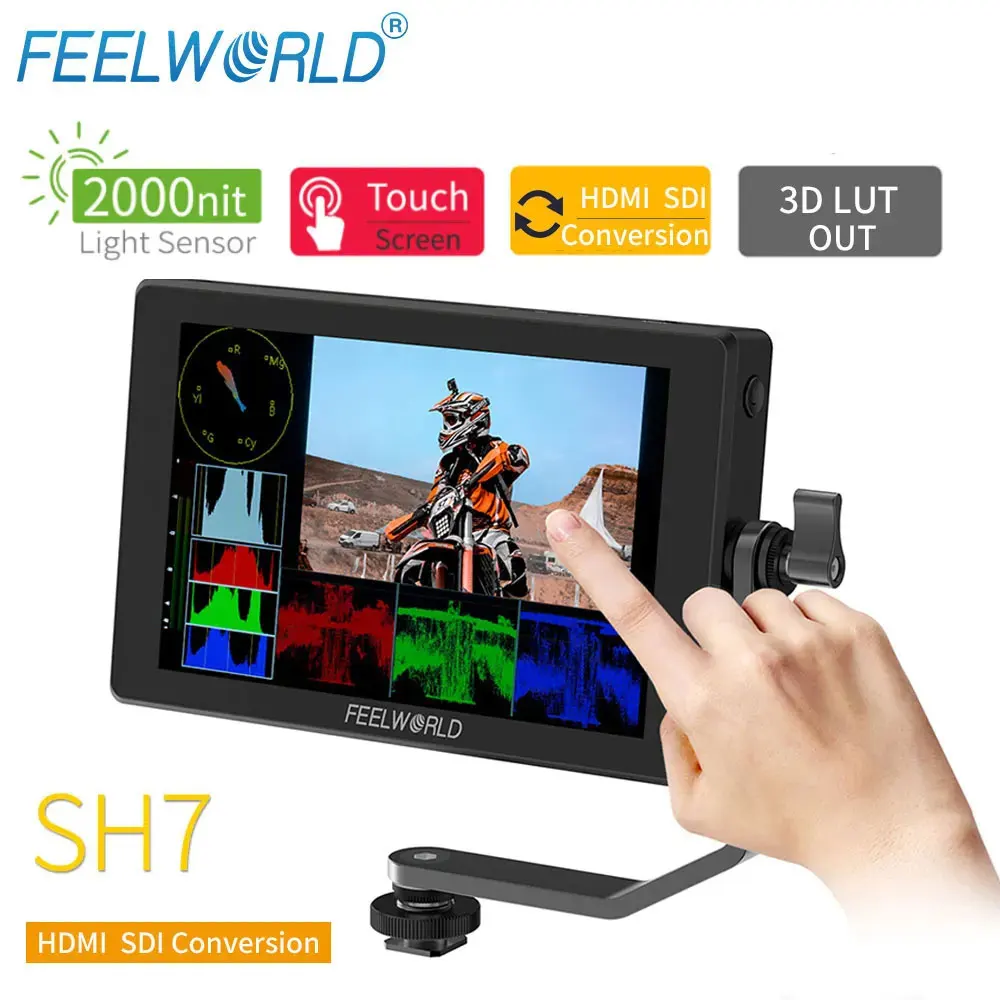 

7-дюймовый Ультраяркий 2200nit 3D выход на камеру 7-дюймовый полевой монитор SDI HDMI перекрестное преобразование FEELWORLD SH7