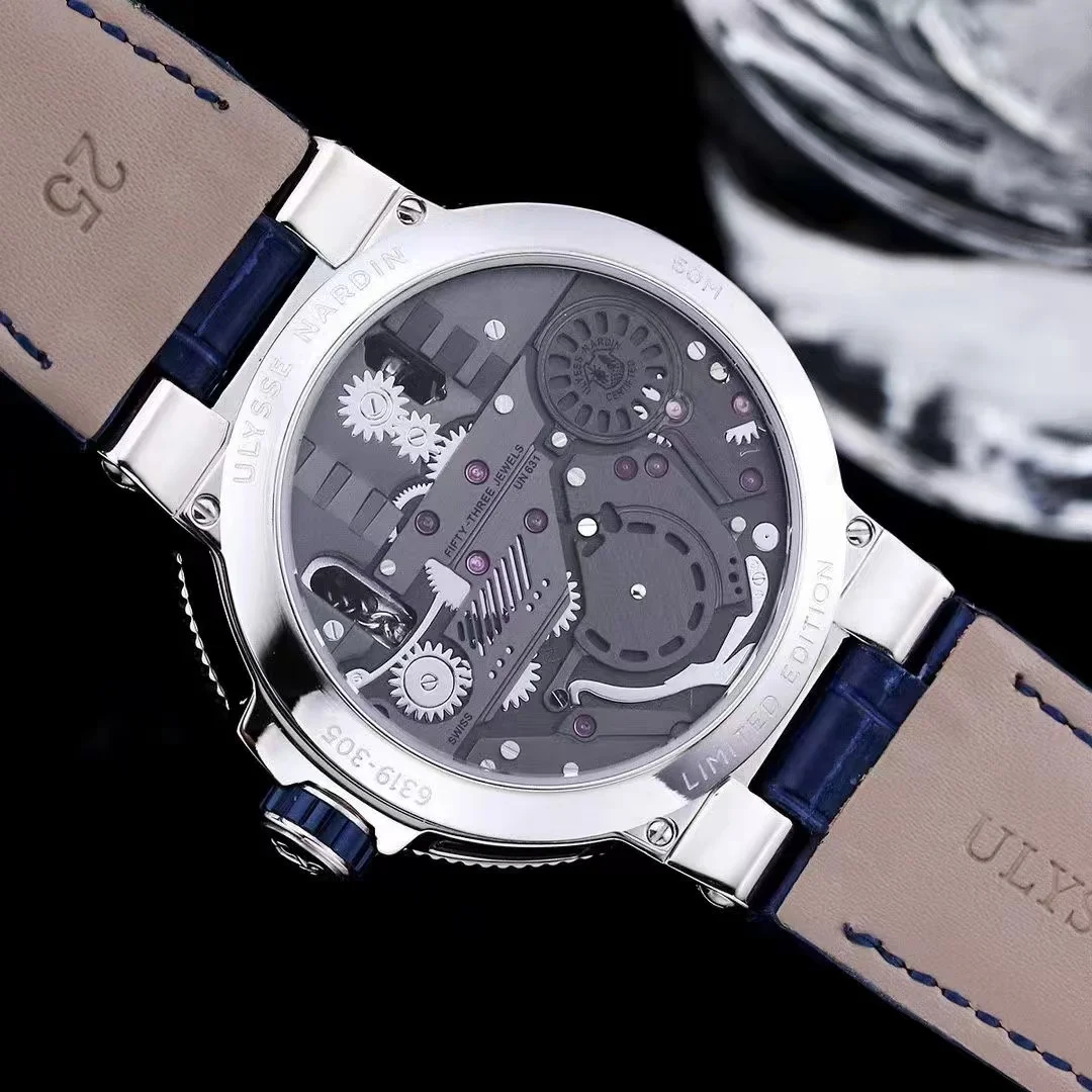 2023 new luxury brand men's automatic personality leisure watch blue dial Ulis folding buckle mechanical gift