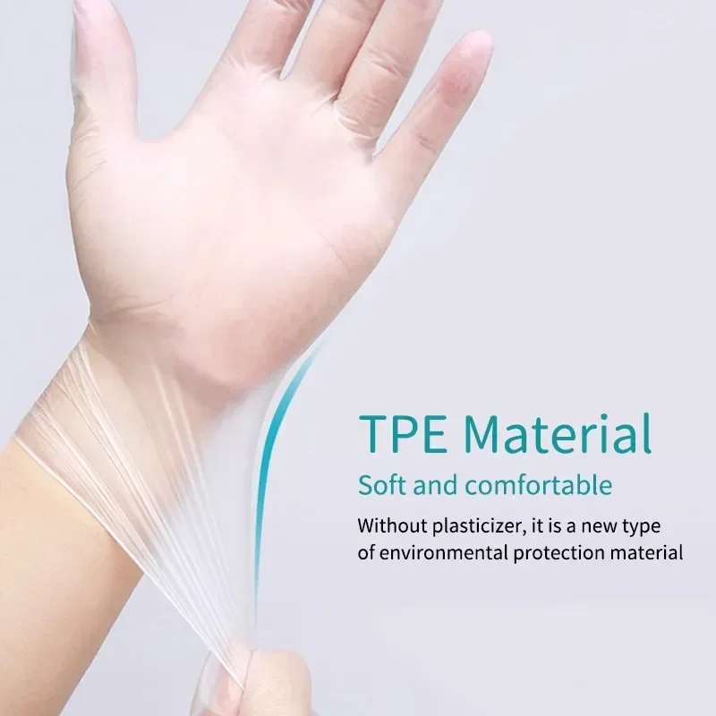 Disposable Gloves 100Pcs Transparent Thickened TPE Food Grade Kitchenware