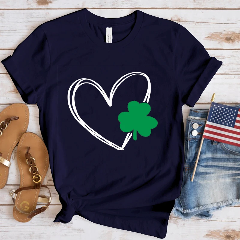 Funny St. Patrick'S Day Clover Love Print T-Shirt Summer Letter Print T Shirt Women Men Short Sleeve Loose Shirts