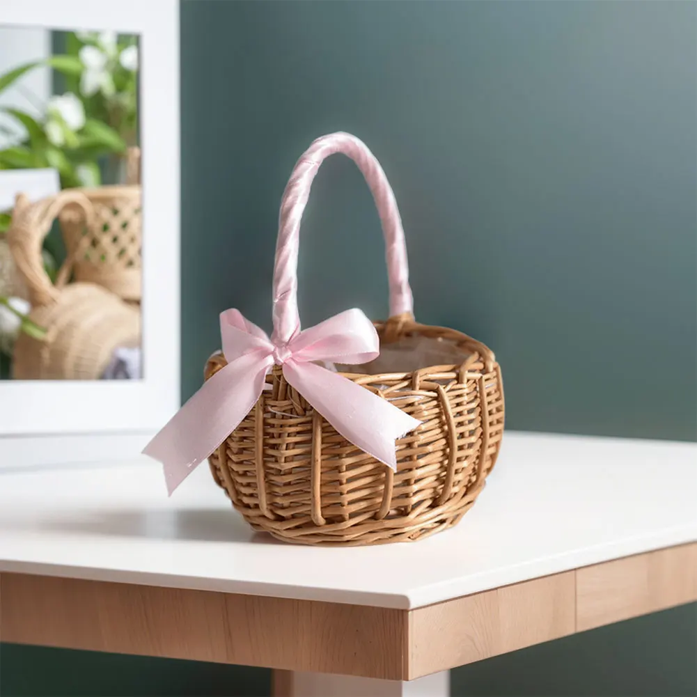 Woven Storage Basket with Handle Wedding Flower Girl Baskets Candy Storage Basket for Home Wedding Decor