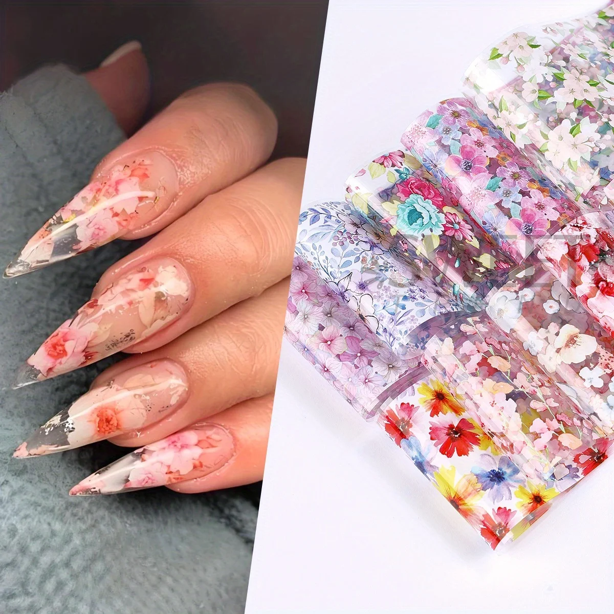 10pcs Clusters of Flowers Nail Foils Transfer Stickers Vintage Floral Design Romantic Starry Sky Paper Elegant Manicure Sliders