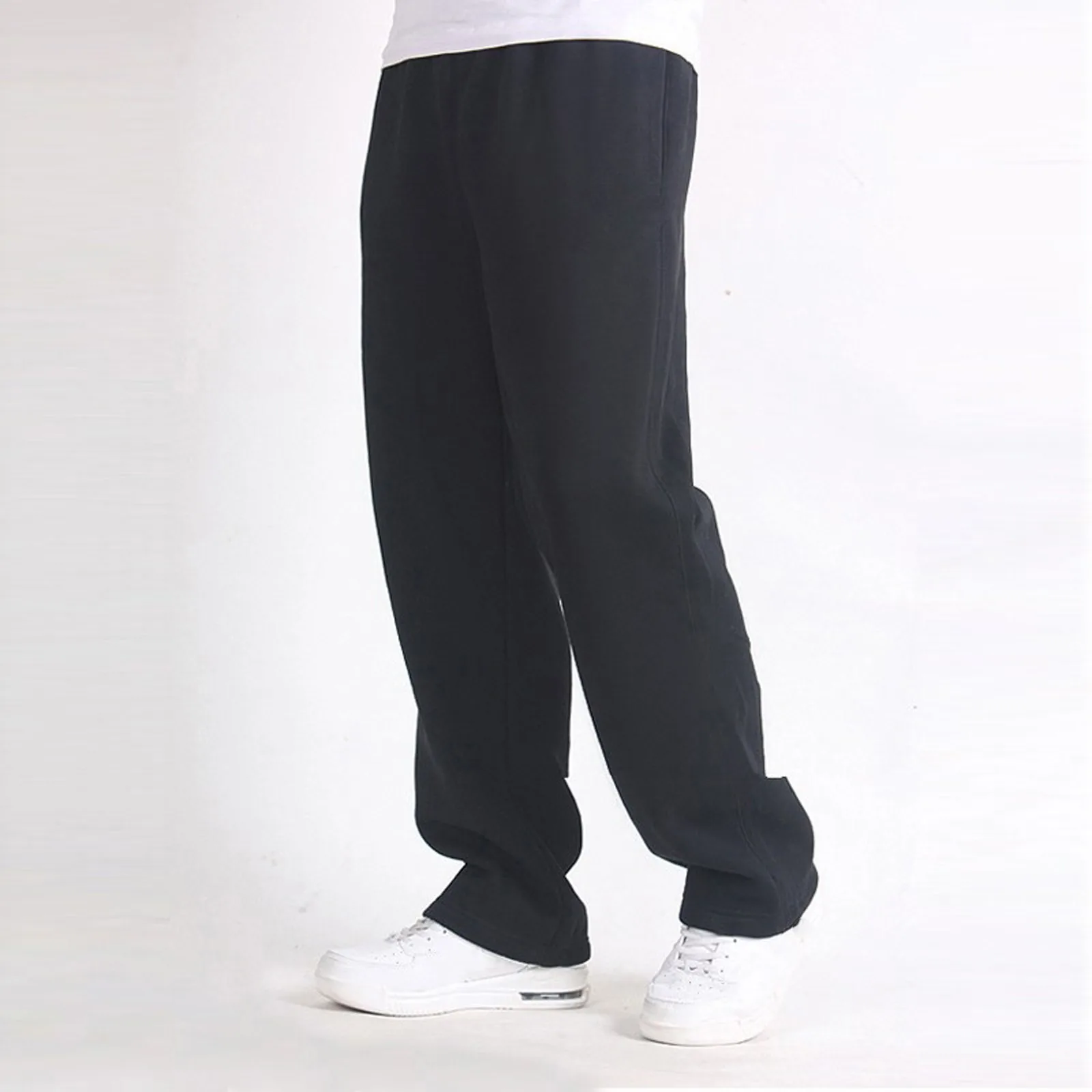 Straight Warm Men'S Pants Black Korean Warm Long Trousers Military Pants Straight Joggers Bottoms Male Baggy Sweatpants