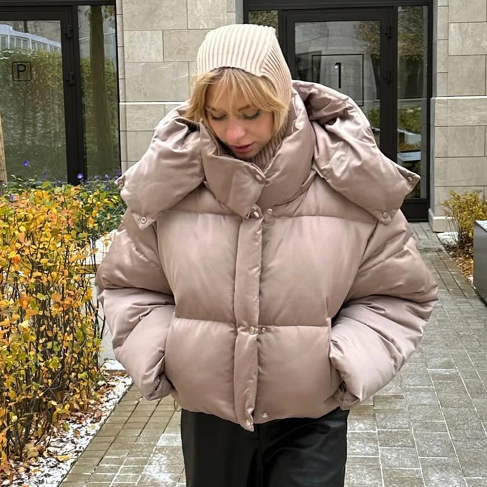 

Casual Winter Para Down Coats For Women Turtleneck Long Sleeve Warm Outfit Hooded Black Puff Jacket Quilted Streetwear Ladies