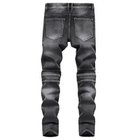 Men's New Casual Motorcycle Jeans Hip Hop Street Riding Stretch Slim Fit Straight Pants Patchwork Fashion Denim Trousers Male 2