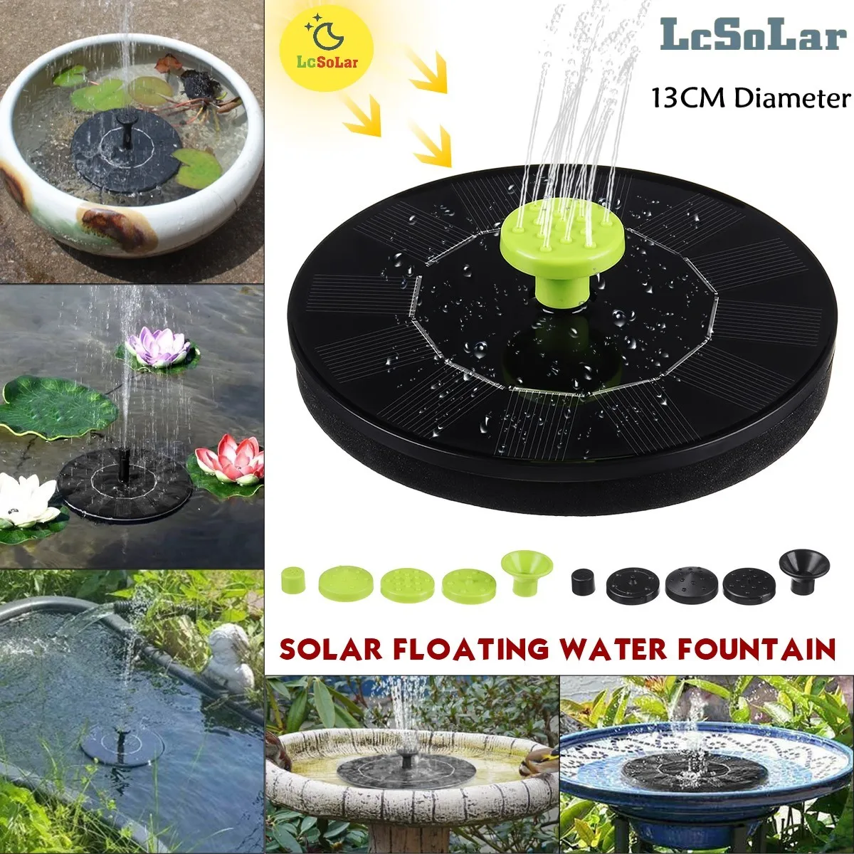 

1W Floating with 10 Nozzles Solar Fountain Solar Powered Pump for Standing Floating Birdbath Water Pumps for Garden Patio Pond