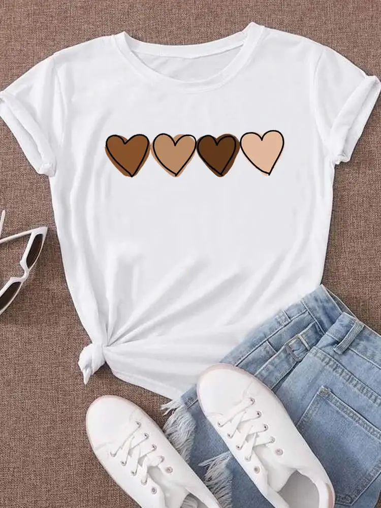 

Love Heart Trend Cute 90s Style Tee Top Women Fashion O-neck T Shirt Graphic T-shirts Print Short Sleeve Clothing Clothes