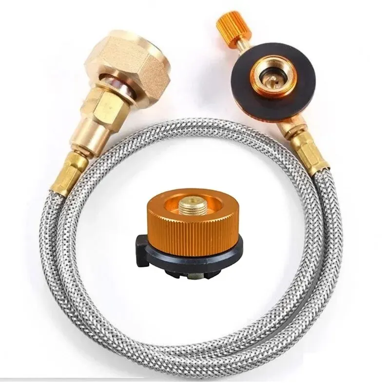 Gas Stove Adapter Outdoor Camping Gas Stove Propane Refill Adapter Burner LPG Flat Cylinder Tank Coupler Container Adapter Save Durable Metal Tube