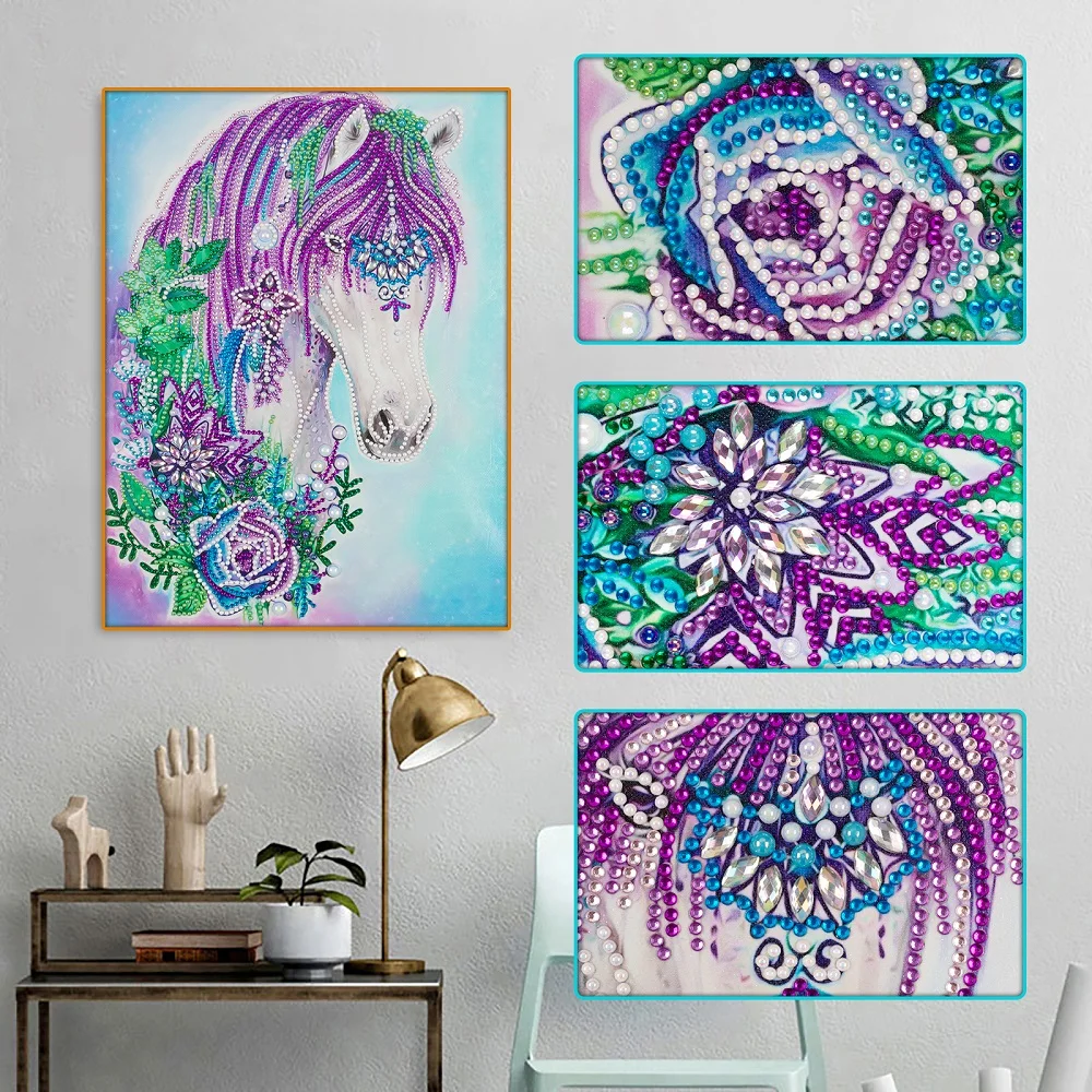 

5D DIY Diamond Painting Special Shape Rhinestone Flower Horse Partial Crystal Diamond Painting Set Home Decoration Gift