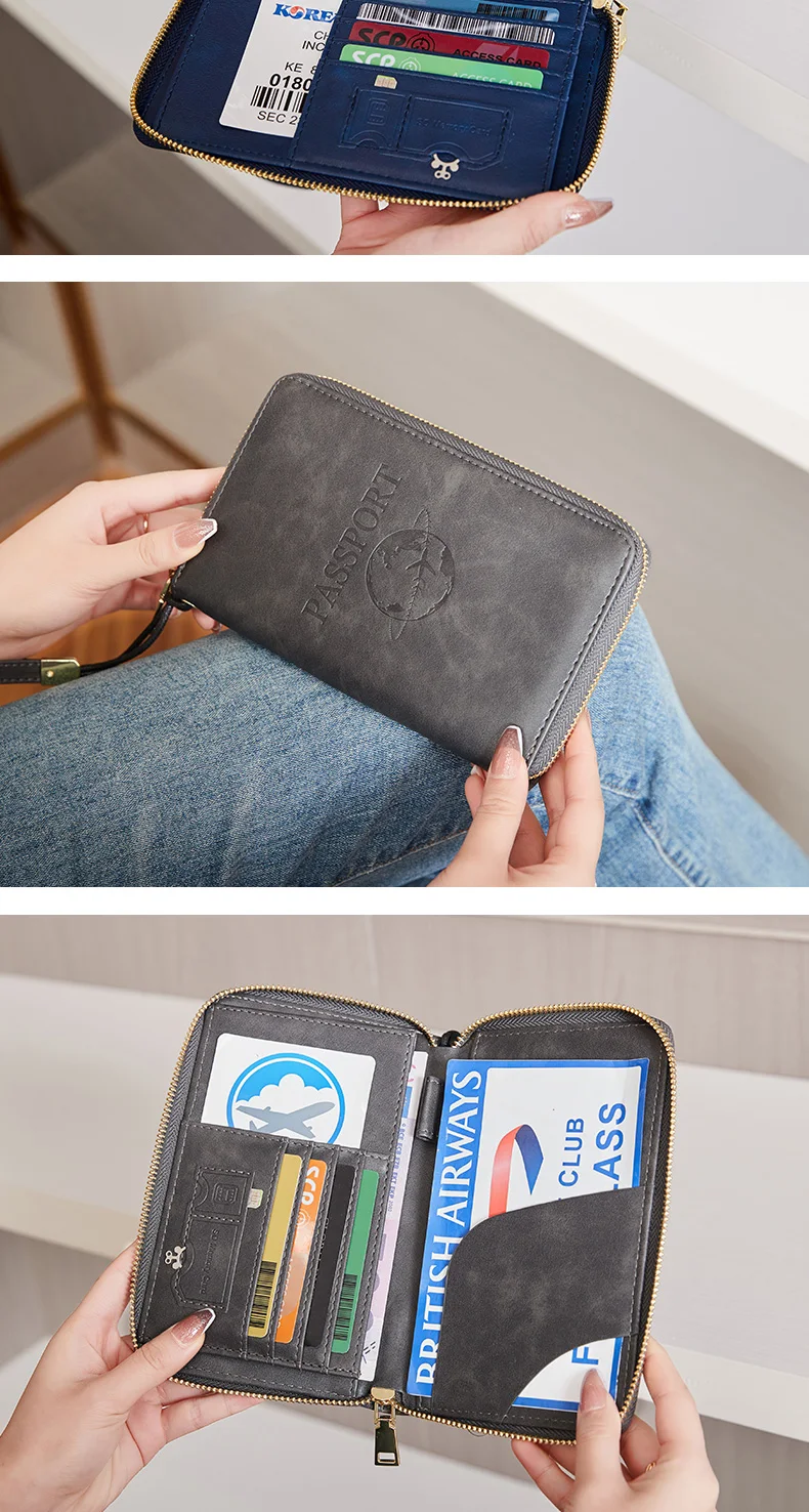 Modische und Tragbare RFID-Reisepasshülle aus PU-Leder Multifunktionale Kreditkarten- und Reisepass-Tasche Neutrales Reisezubehör – Detail 14