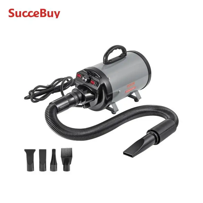 2000W/2.7HP Dog Blow Dryer Adjustable Speed Temperature Control 4 Nozzles Extendable Hose For Pet Hair Grooming